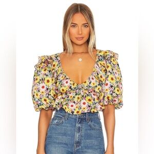 LIKE NEW! FOR LOVE & LEMONS glenn crop top in yellow - xs